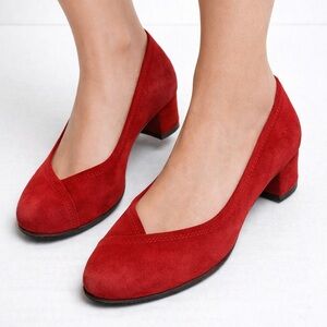 Audley London Red Suede Block Heel Flats EU 40 Low Heel Pumps